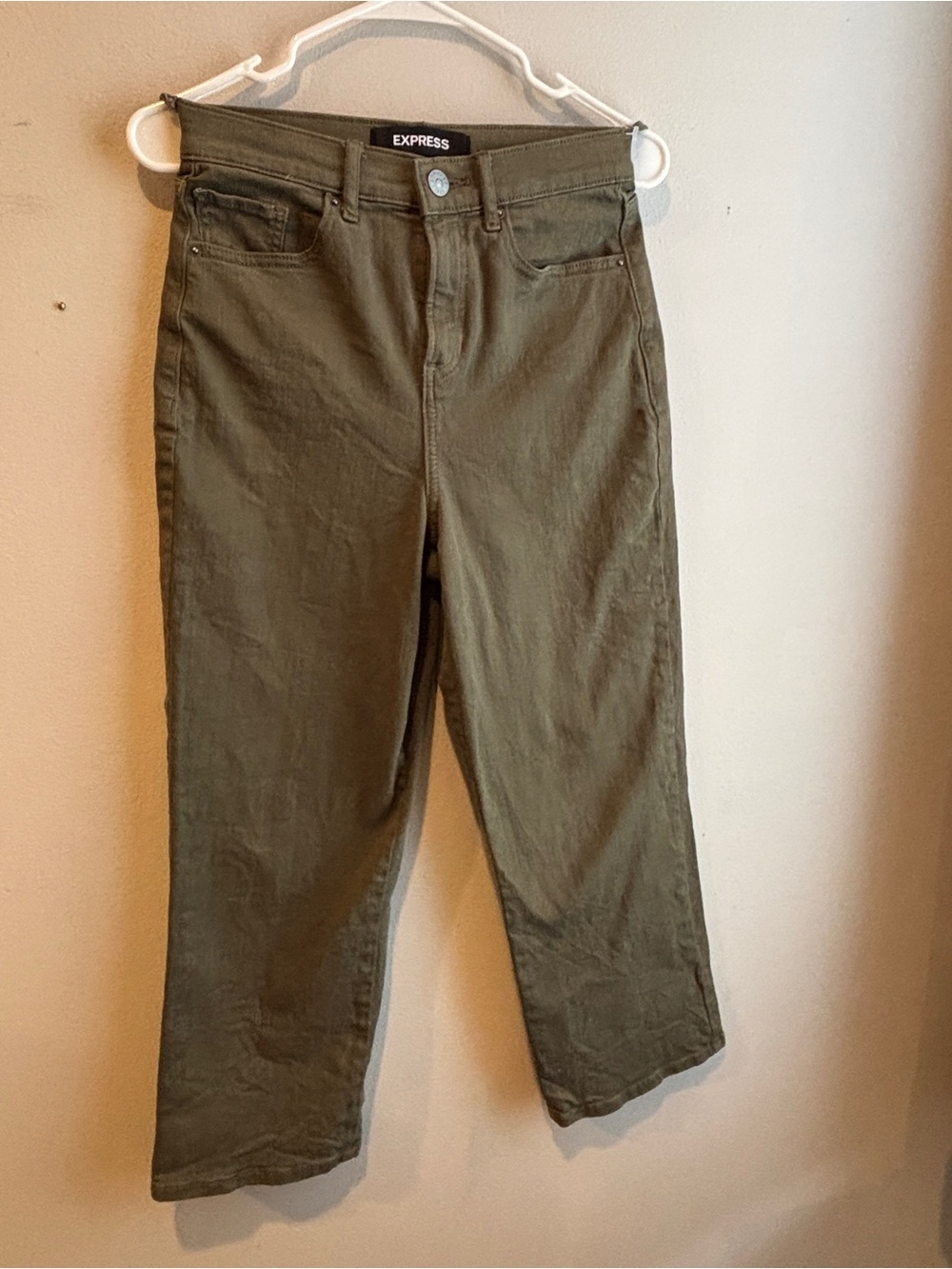 Express Olive Green High-Rise Cropped Jeans
